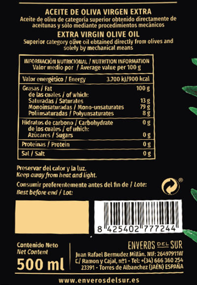 Etiqueta de aceite 500ml